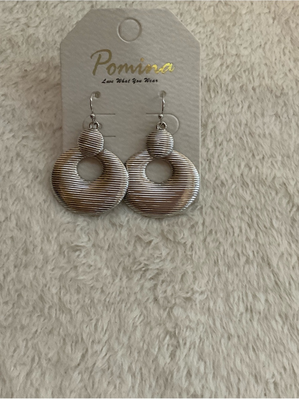 Pomina Silver Ribbed Hoop Drop Earrings